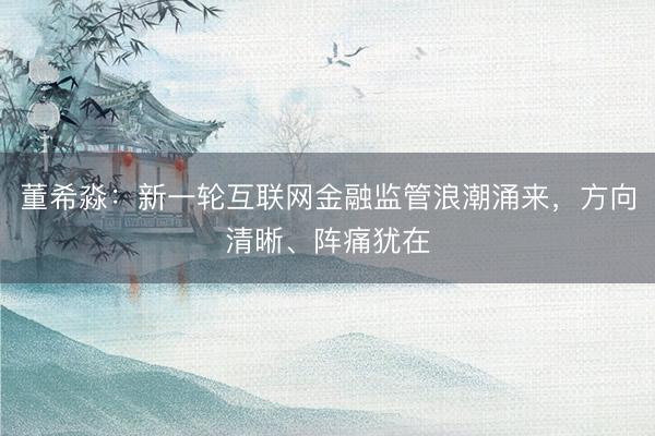 董希淼：新一轮互联网金融监管浪潮涌来，方向清晰、阵痛犹在
