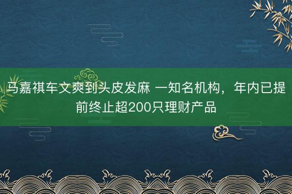 马嘉祺车文爽到头皮发麻 一知名机构，年内已提前终止超200只理财产品