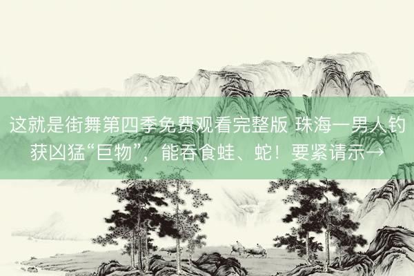 这就是街舞第四季免费观看完整版 珠海一男人钓获凶猛“巨物”，能吞食蛙、蛇！要紧请示→