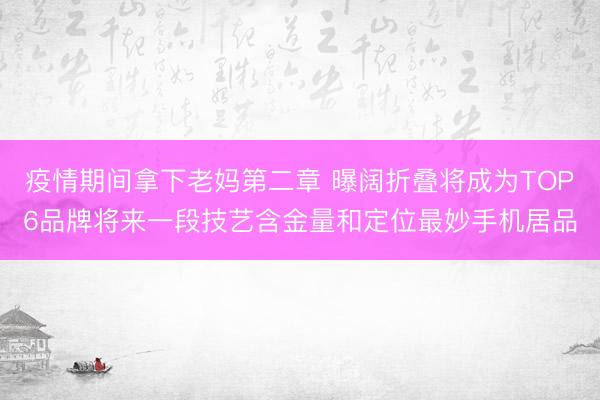 疫情期间拿下老妈第二章 曝阔折叠将成为TOP6品牌将来一段技艺含金量和定位最妙手机居品