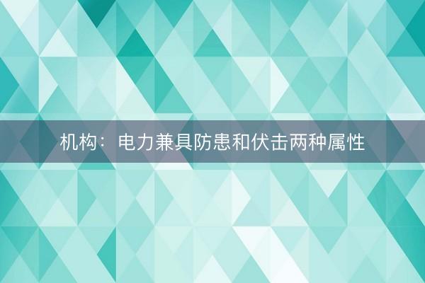 机构：电力兼具防患和伏击两种属性