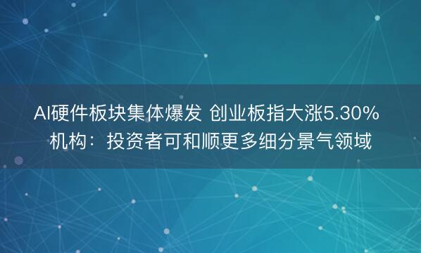 AI硬件板块集体爆发 创业板指大涨5.30% 机构：投资者可和顺更多细分景气领域